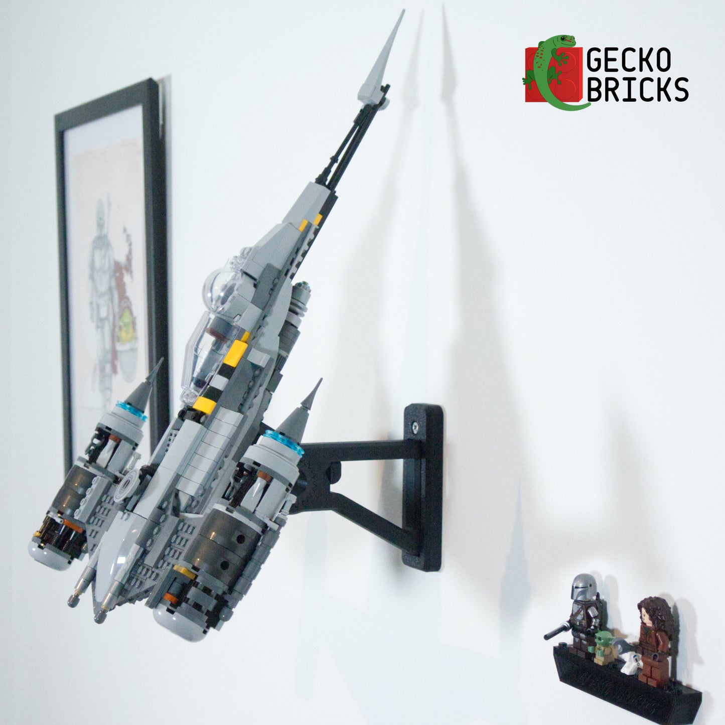 Uchwyt na ścianę na zestaw LEGO N-1 Myśliwiec Mandalorian 75325 + Uchwyt na minifigurki