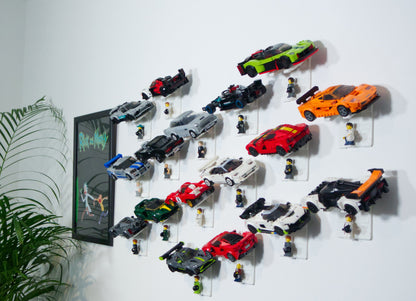 Uchwyt na ścianę na LEGO SPEED CHAMPIONS na auta + Zestaw montażowy - 2 sztuki