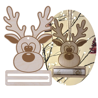 Bombka Renifer Zawieszka Świąteczna Na Pieniądze Banknot Voucher Prezent