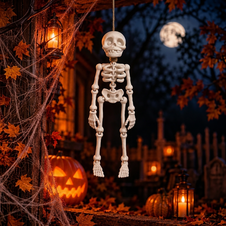 Szkielet Halloween 18cm Biały Ruchomy Figurka z Otworem Do Wiszenia Ozdoba