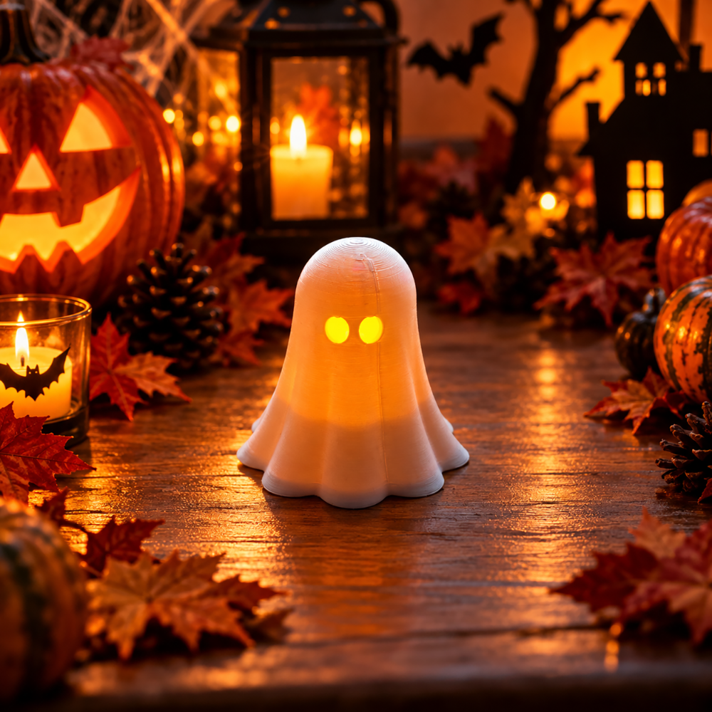 3 Duszki Duchy Halloween Lampiony Dekoracyjne + 3 Świeczki LED Zestaw Ozdób
