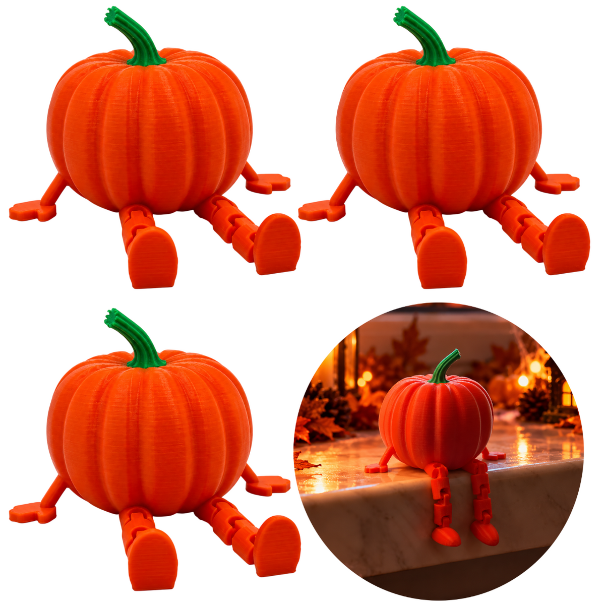 Trzy Dynie Halloween z Ruchomymi Nogami Figurka Jesienna Dekoracja Ozdoba