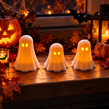 3 Duszki Duchy Halloween Lampiony Dekoracyjne + 3 Świeczki LED Zestaw Ozdób