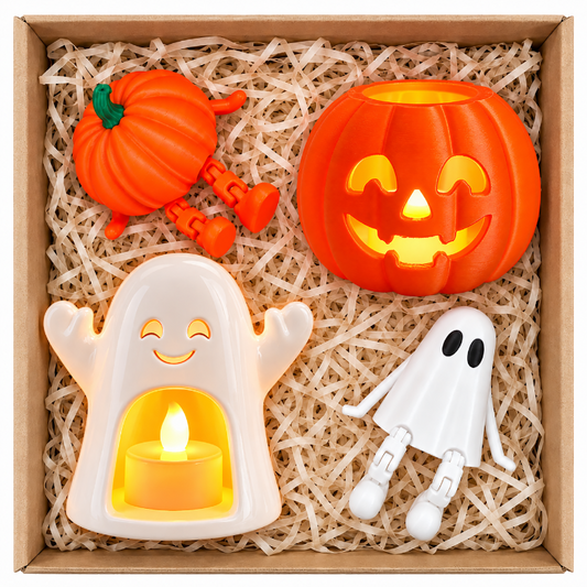 Zestaw Halloween 4 Dekoracje Dynie Duchy Lampiony LED Figurki z Ruchomymi Nogami