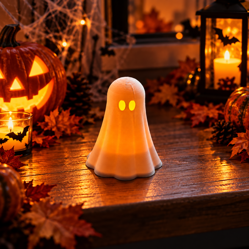 3 Duszki Duchy Halloween Lampiony Dekoracyjne + 3 Świeczki LED Zestaw Ozdób