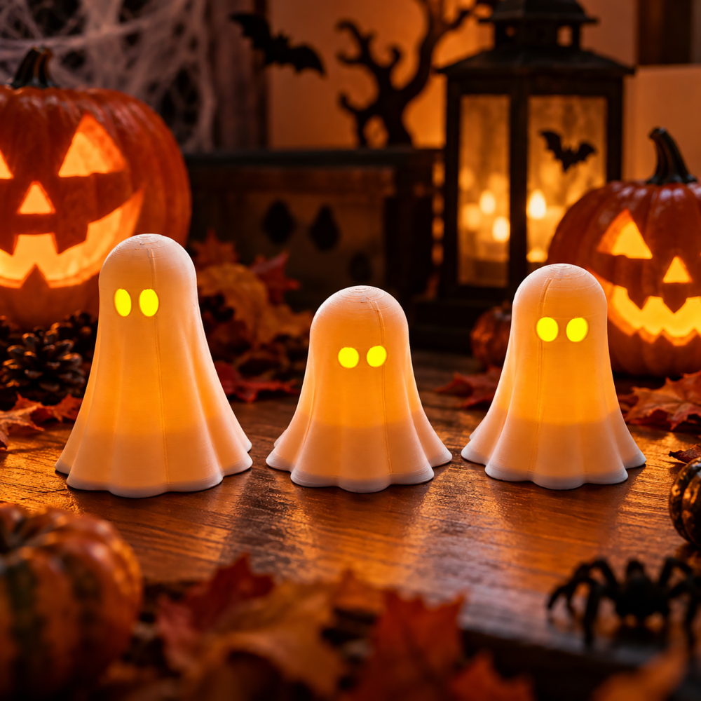 3 Duszki Duchy Halloween Lampiony Dekoracyjne + 3 Świeczki LED Zestaw Ozdób