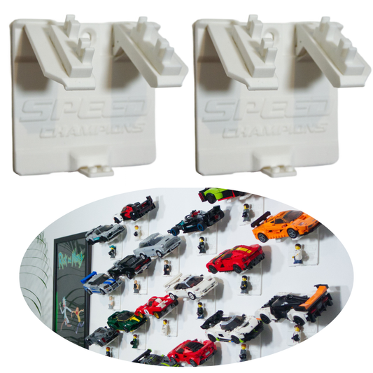 Uchwyt na ścianę na LEGO SPEED CHAMPIONS na auta + Zestaw montażowy - 2 sztuki