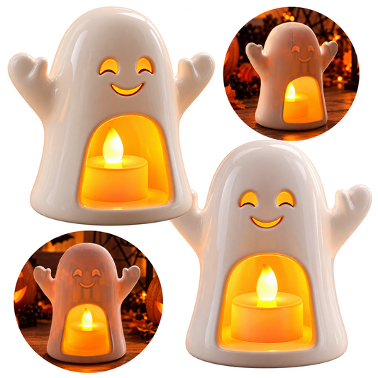 Duch Halloween Lampion ze Świeczką LED Dekoracja Jesienna Ozdoba