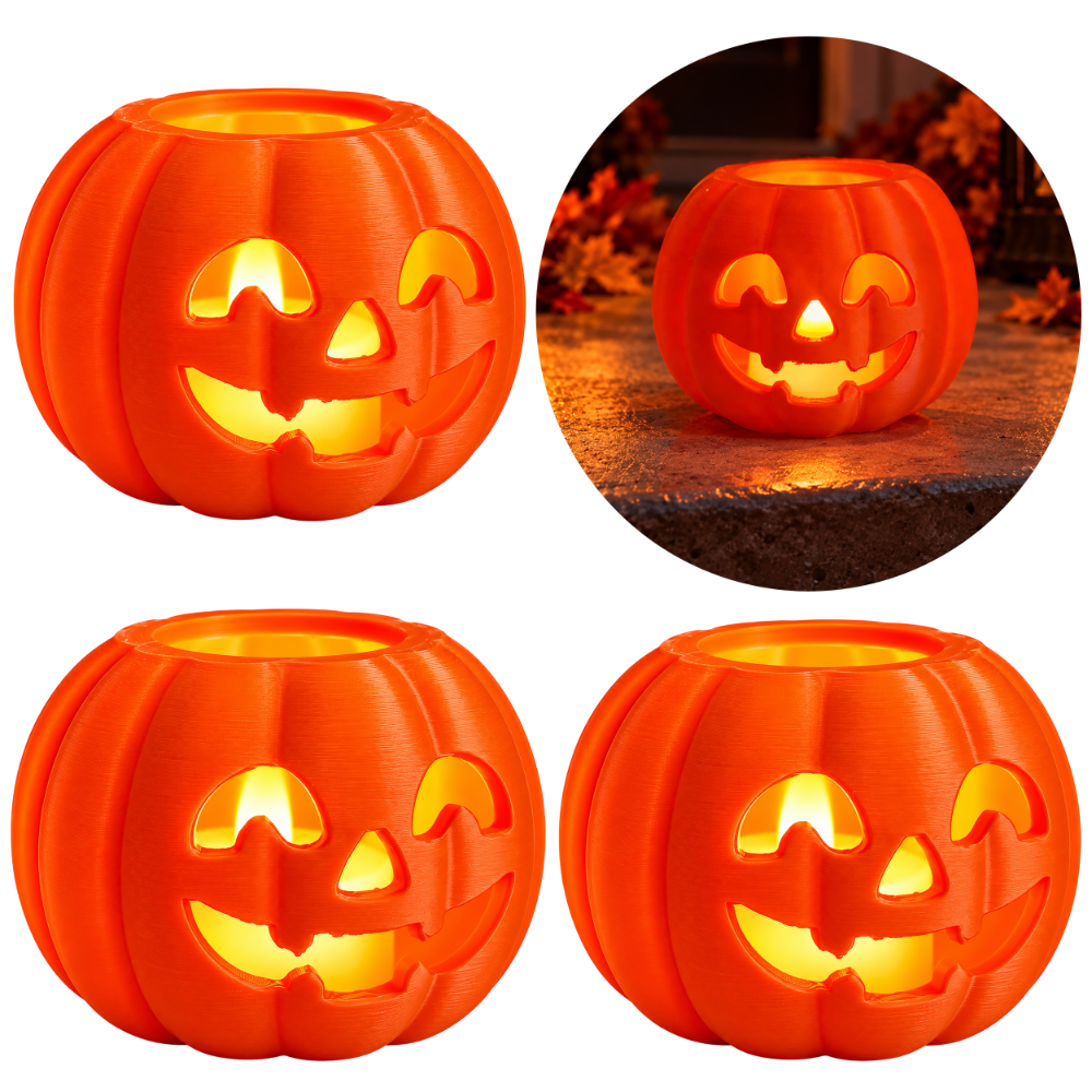 3 Dynie Halloween Lampiony ze Świeczkami LED Dekoracje Jesienne Ozdoby