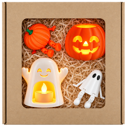 Zestaw Halloween 4 Dekoracje Dynie Duchy Lampiony LED Figurki z Ruchomymi Nogami