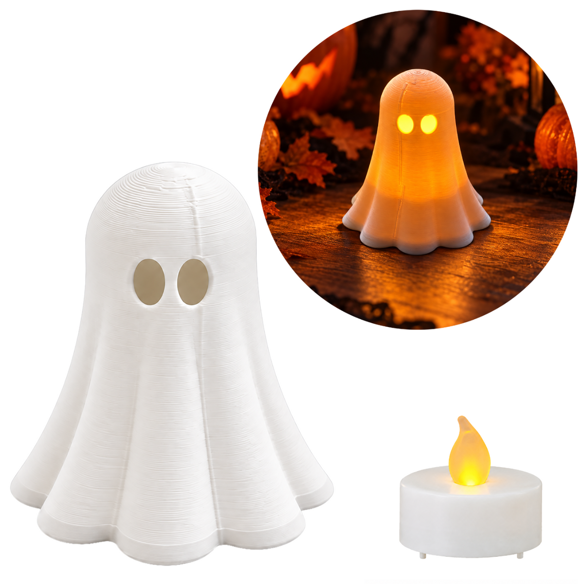 Duch Halloween Lampion Dekoracyjny + Świeczka LED Ozdoba Jesienna